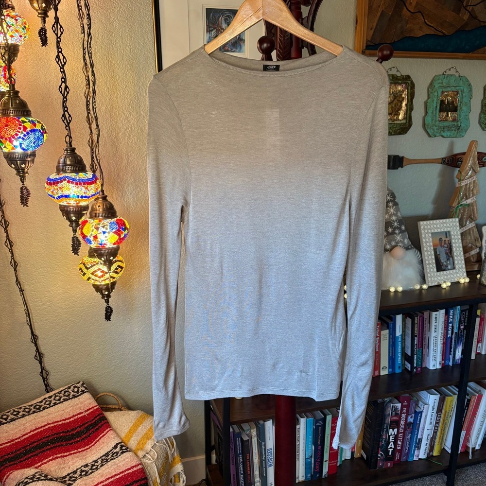 NWT J.Crew Collection Layering Tee Wool Viscose Blend Neutral Size L